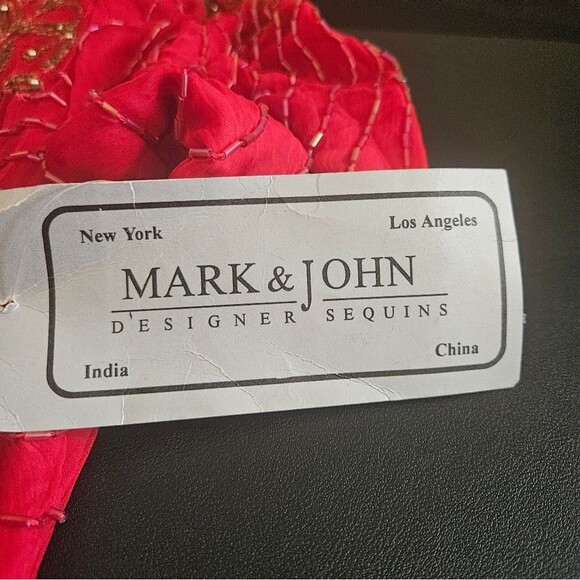 Vintage Mark & John by Sam Red 100% Pure Silk Beaded Sequined  Dress Size L - Picture 8 of 9